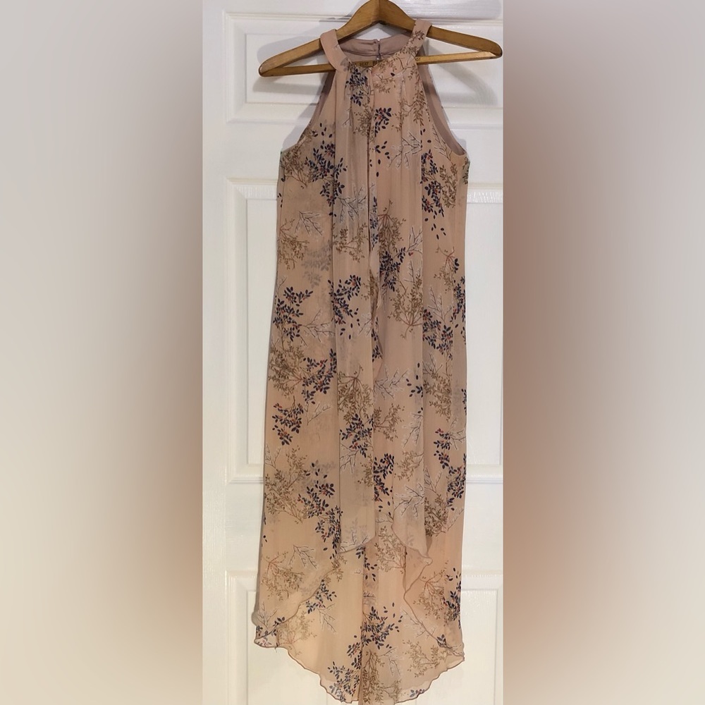 ☀️ En Focus Floral Sheer Layered High/Low Halter Dress Size 4